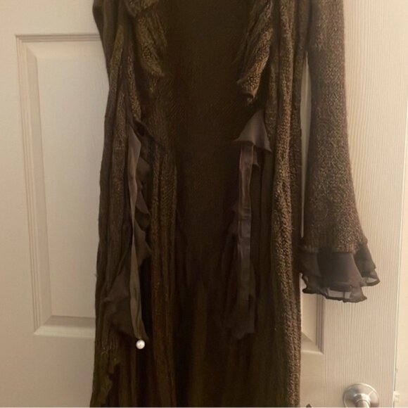 🎄Vintage Zone Bleue Brown Crochet Knit Long Sleeve Duster Cardigan Cozy Jacket - Picture 6 of 10